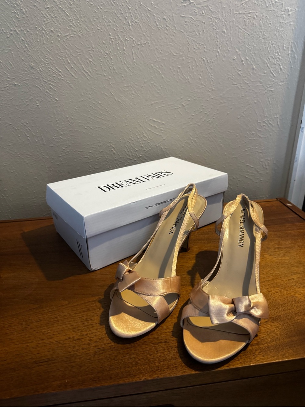 Michael Shannon Rose Gold Satin Slingback Heels